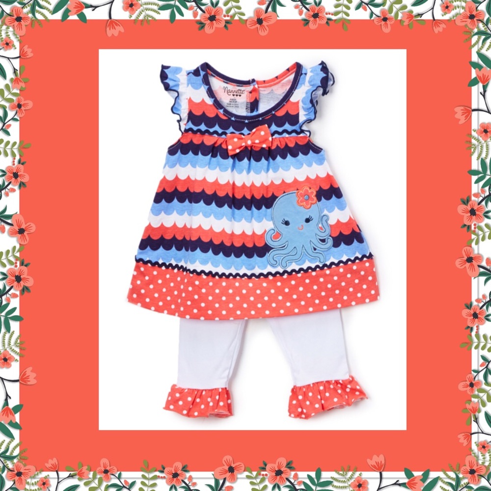 Coral & Blue Octopus Tunic Set